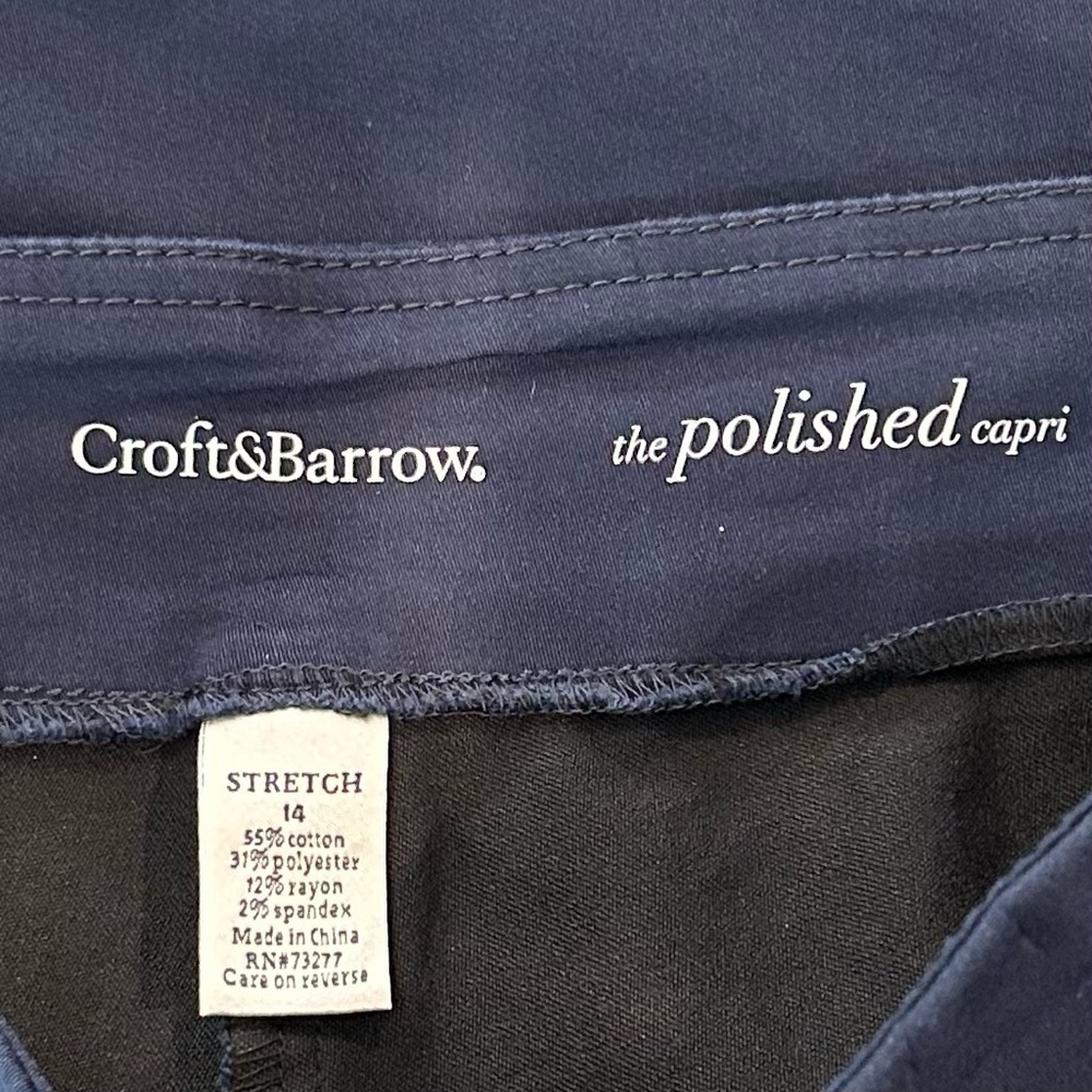 Croft & Barrow Women Capri Cropped Pants Sz 14 Stretch Navy Blue Mid Rise NWOT - Picture 8 of 13